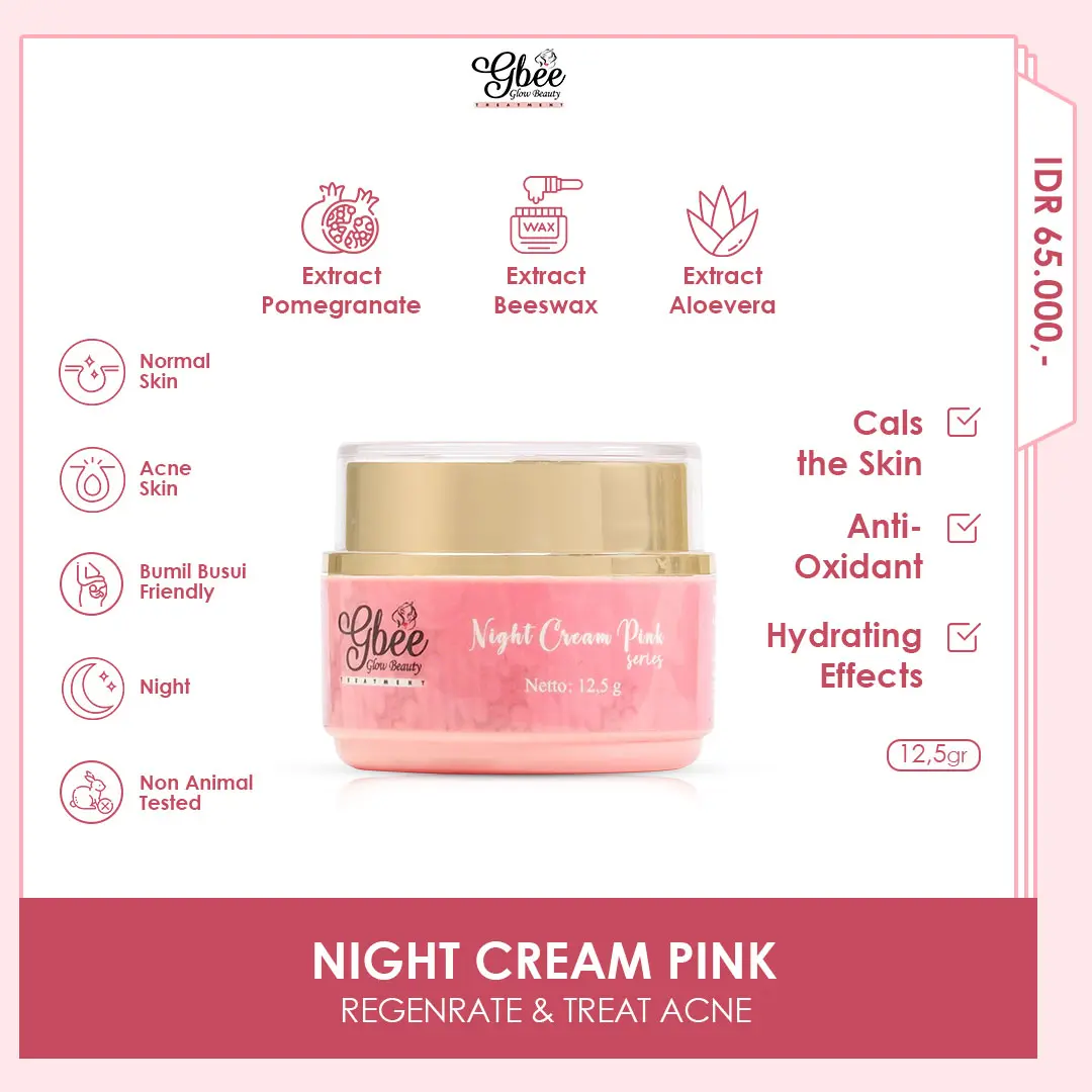 Gbee Glow Beauty Night Cream Pink Series 12,5gr - Cream Malam Pencerah dan Pelembab Wajah