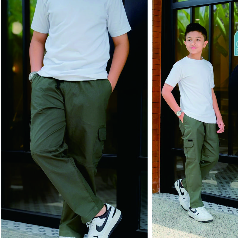 Celana Panjang Chinos Cargo Anak Usia 8 - 13 Tahun Reguler Chino Kargo Casual Lebaran Kolor Pinggang Rib Premium Distro 4