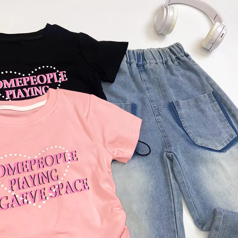 Setelan Jeans Anak Perempuan One Set Celana dan Kaos Korea Style 2-8 Tahun 1