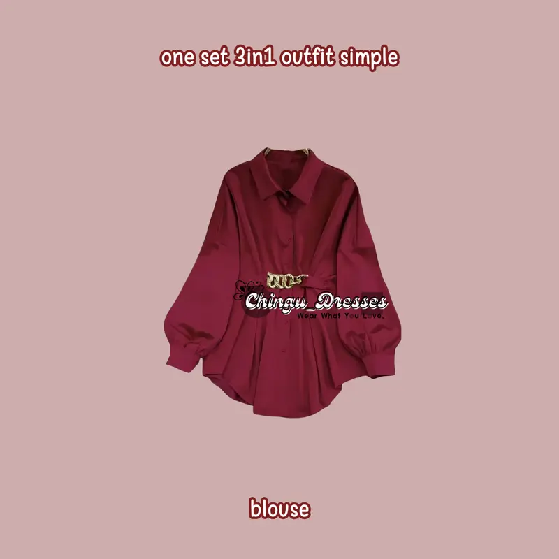 One Set 3in1 Blouse Rantai Celana Cutbray Hijab Segi Empat Setelan Korean Style CH Rein 124 3