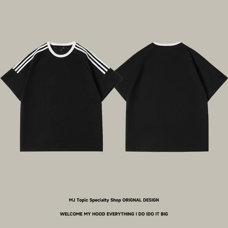 Kaos lengan pendek pria putih tiga garis musim panas warna solid baru kaos polos pria oversize pria atasan pria 7