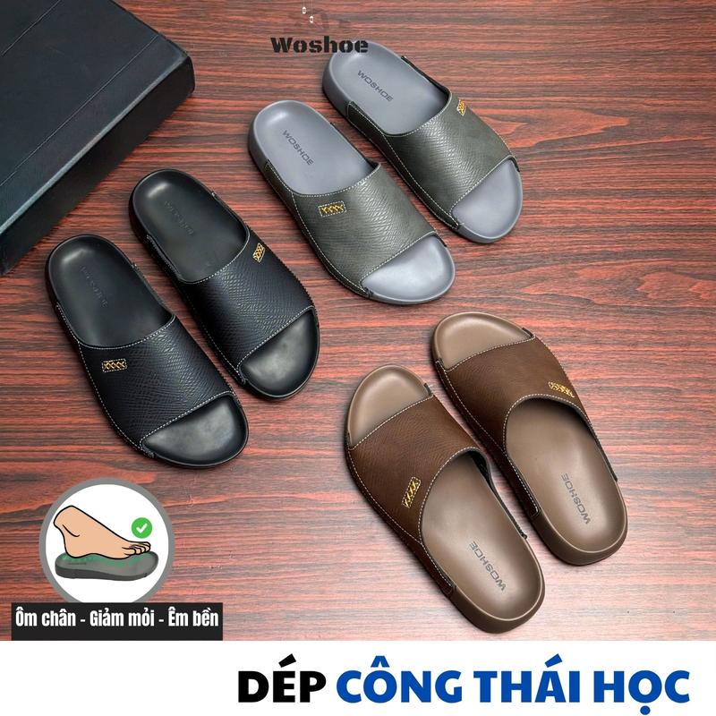 [DÉP CÔNG THÁI HỌC] Dép Nam Siêu Bền Thêu X WOSHOE Dép Da Đúc Nam Cao Cấp Đế Cao Su Êm – Ôm Chân Cực Bền