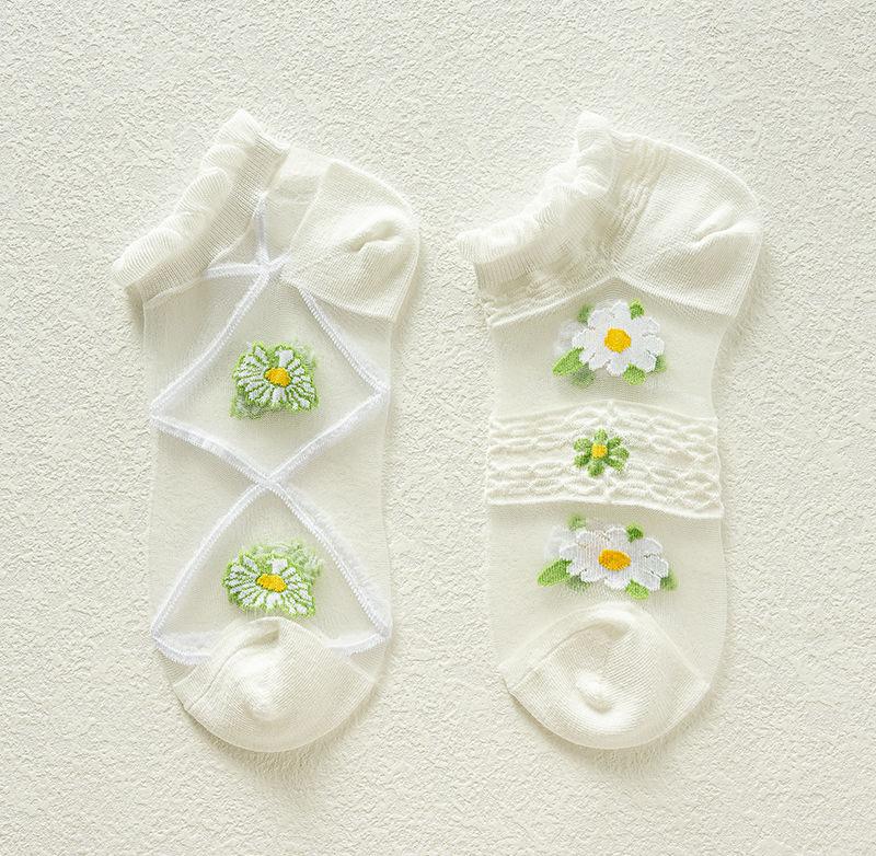 Product Introduction of Tất Lụa Pha Lê Mùa Hè, 5 Đôi, Siêu Mỏng, Trong Suốt, Tất Ngắn Ren Cho Bé Gái, Thời Trang, Hoa Cúc Tươi, Tất Thuyền Vô Hình 9