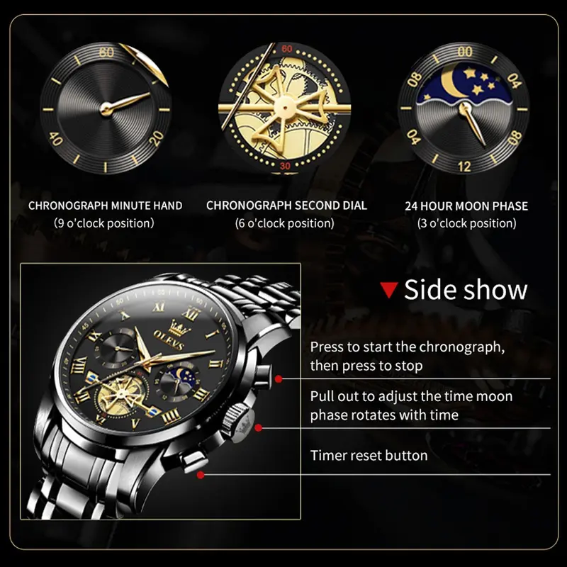 Jam Tangan Pria OLEVS 2859 Anti Air Luminous Analog Chronograph Stainless Steel Men Watch 2