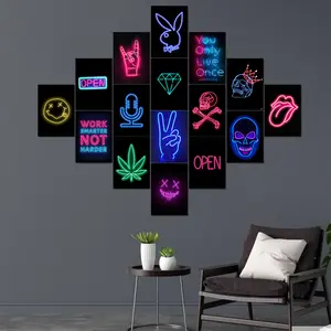 Poster Dinding Motif Neon Mix Ukuran A5 A6 1 Paket isi 16 Pcs Perlengkapan Rumah Dekorasi Dinding Kamar Ruang Belajar Produk Cetak