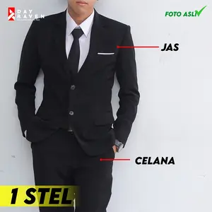 DAYRAVEN - Setelan Jas Celana Formal Premium Original Hitam Semi Casual Pria Blazer Slim Fit