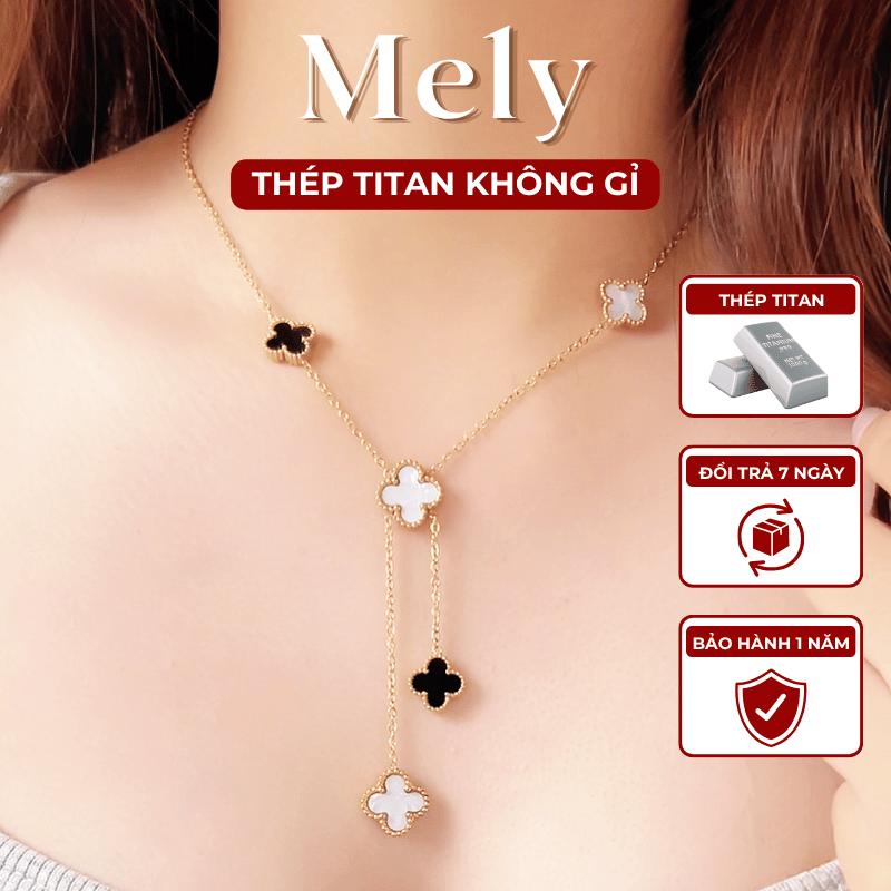 [KHÔNG ĐEN GỈ] Dây chuyền Nữ cỏ bốn lá thép Titan mạ vàng hình cỏ 4 lá dây đôi độc đáo sang trọng cao cấp - Mely TT76