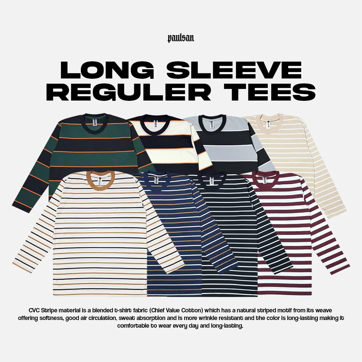 Kaos stripe lengan panjang kombinasi salur pria wanita