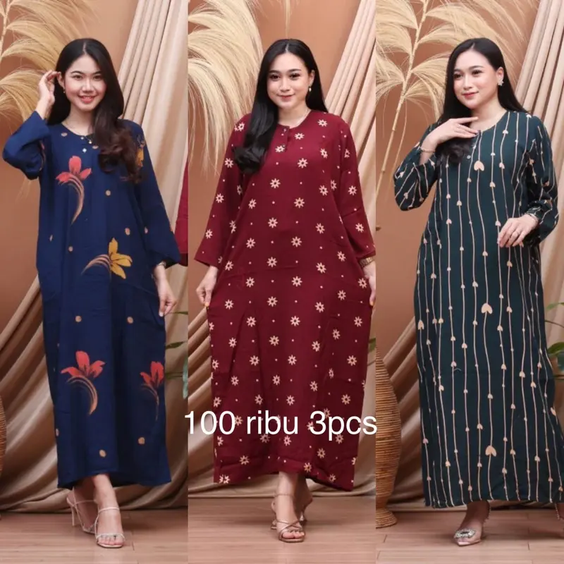 Aneka Daster Hits Ld110 100rb dapat 3pcs Daster Lengan Panjang Nyaman Wanita Rayon Kancing 0