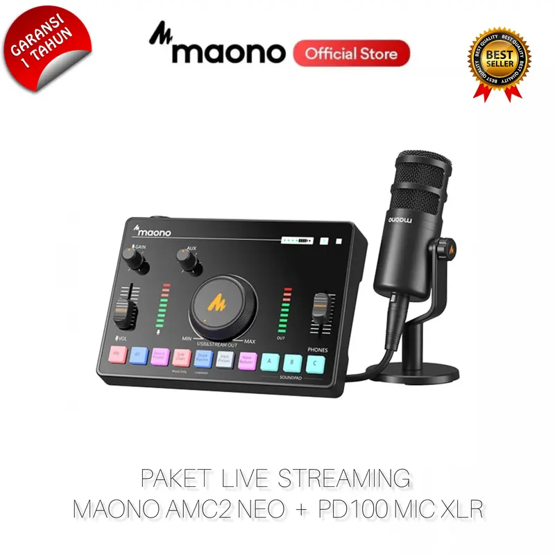 MAONO AMC2 Neo Paket Soundcard Audio Microphone PD100 Dynamic XLR untuk Podcast Live Streaming Gaming Recording Karaoke Music 0