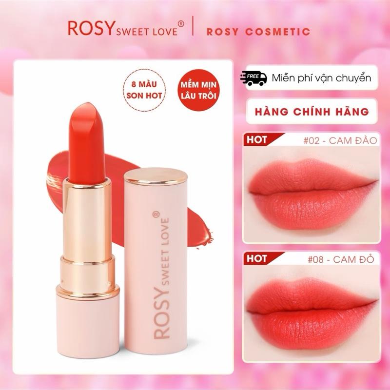  SON SÁP LÌ ROSY ,không chì,lên màu chuẩn,dưỡng mềm môi.Son Môi Nữ Trang Điểm Women Mỹ Phẩm  TẶNG GƯƠNG VÀ CỌ TÁN  