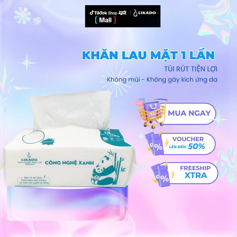  Khăn Lau Mặt Dùng 1 Lần Likado 80 Tờ - 100% cotton Cosmetic Mỹ Phẩm 