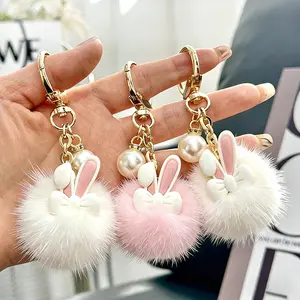 Hiasan Tas Wanita H1165 Gantungan Kunci Kelinci Liontin Mutiara Bulu Halus Cantik Praktis dan Menarik