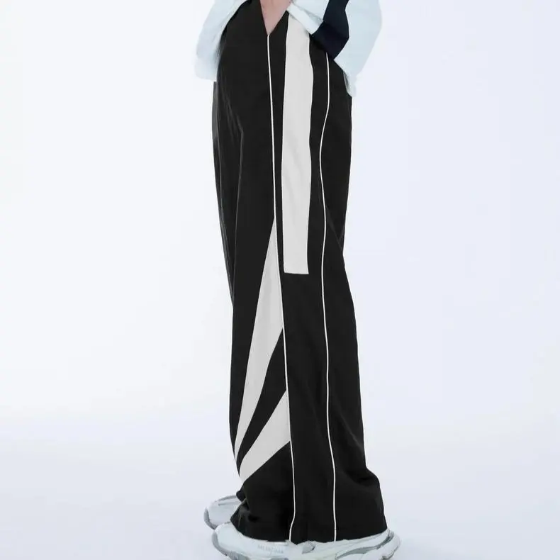 OVERFLOWSTUFF Retro Patchwork wide-leg Pants Trendy Water-Repellent Track pants Sportsweat 4