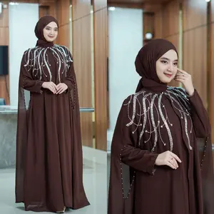 Rades - Kaftan Mazaya Mewah Set Pashmina Outer Lepas Pasang Bahan Ceruty Babydoll Full Payet Elegan Cantik Nyaman Lebaran Remaja Dewasa Muslim Pesta Kondangan Panjang Syari  Wanita Hitam