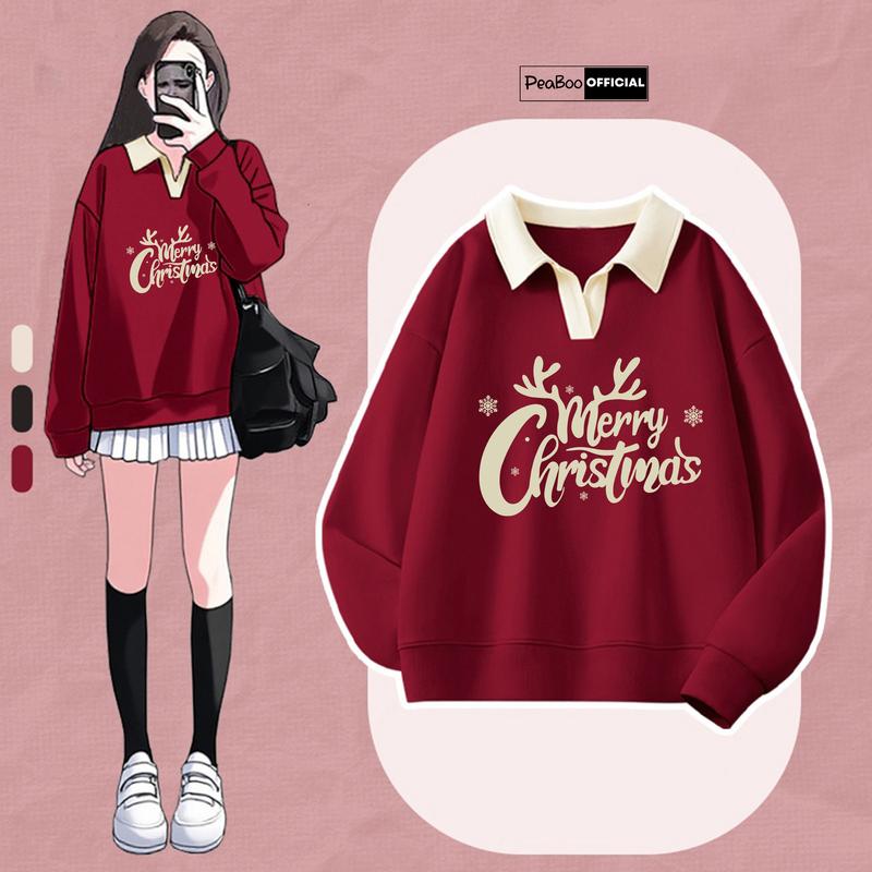 Áo Sweater Cổ V Nỉ 2 Da By PEABOO BST 07 Cute Dáng Unisex Form Rộng Cho Nam Nữ