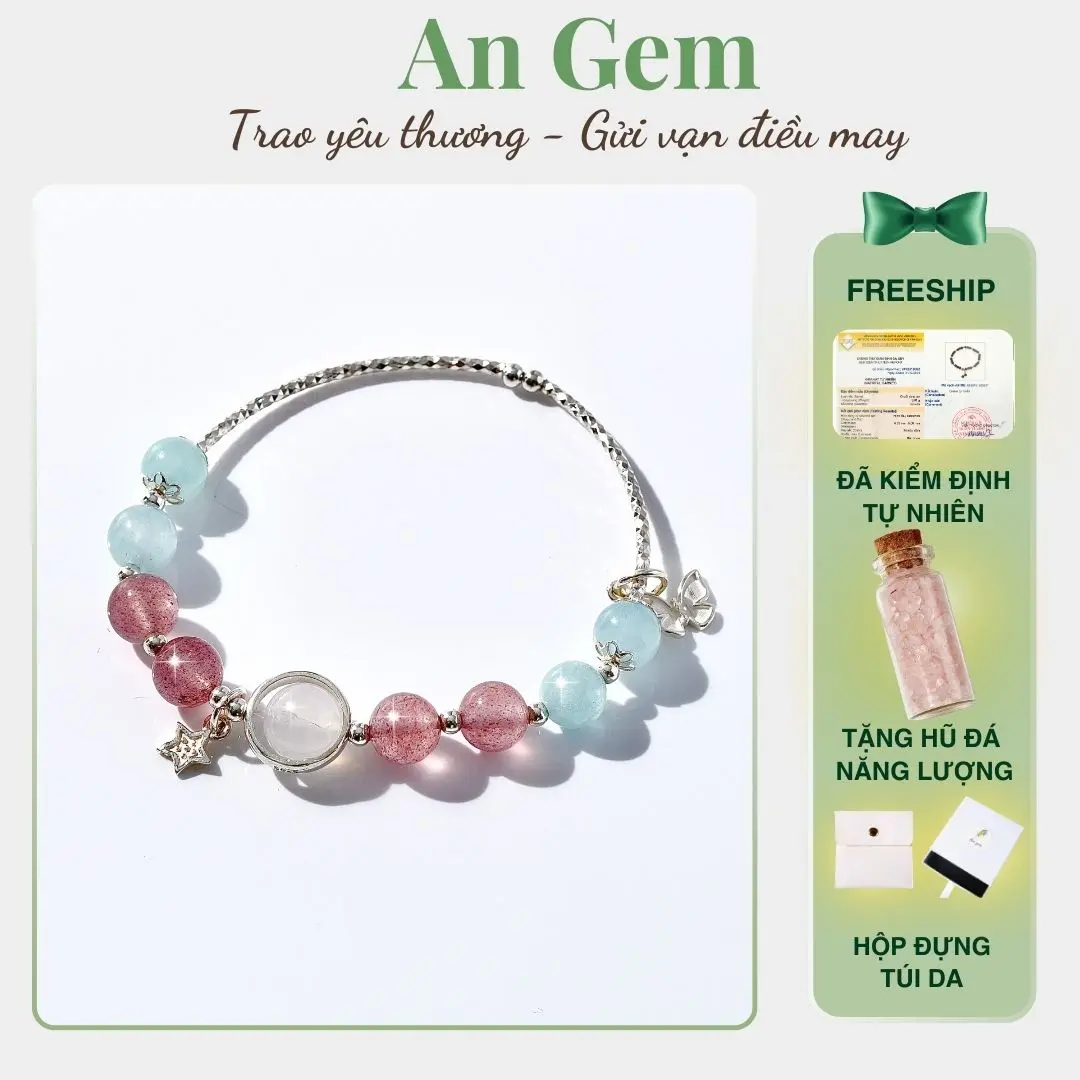 Vòng tay nữ bạc S925 mix đá tự nhiên kèm charm tinh tế An Gem, lắc tay nữ đá năng lượng bạc freesize phụ kiện đeo tay phong thuỷ quà tặng sinh nhật giáng sinh Noel Tết Valentine [TẶNG HŨ ĐÁ NĂNG LƯỢNG]