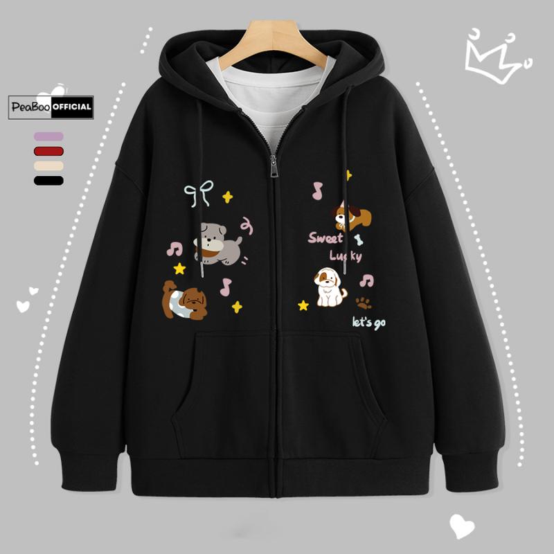  Áo Hoodie Zip Áo Khoác Nam Nữ Unisex By PEABOO Mã HZ Thỏ Bánh Chất Nỉ Bông Form Rộng Mũ 2 Lớp 