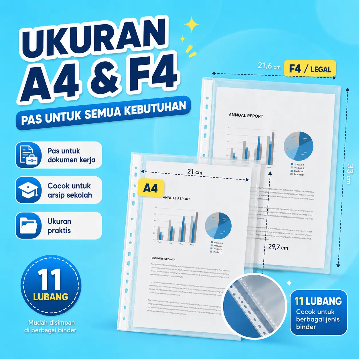 100 Lembar Sheet Protector A4 F4 Folio Plastik PP Pocket Transparant Bening Pelindung Kertas