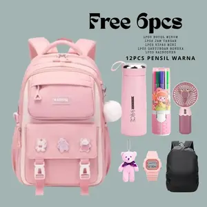 6 IN 1 TAS FASHION RANSEL WANITA SEKOLAH SD SMP REMAJA BANYAK BONUS MOTIF KARISSA RANSEL ANAK PEREMPUAN KAPASITAS BESAR