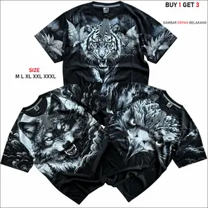 BRINGHTWEAR Buy 1 Get 3 Kaos Fullprint Gambar Depan Belakang MOTIF RANDOM Bahan Katun Cardet 24s Tebal SIZE M L XL XXL XXXL Paket Unik Desain Unik