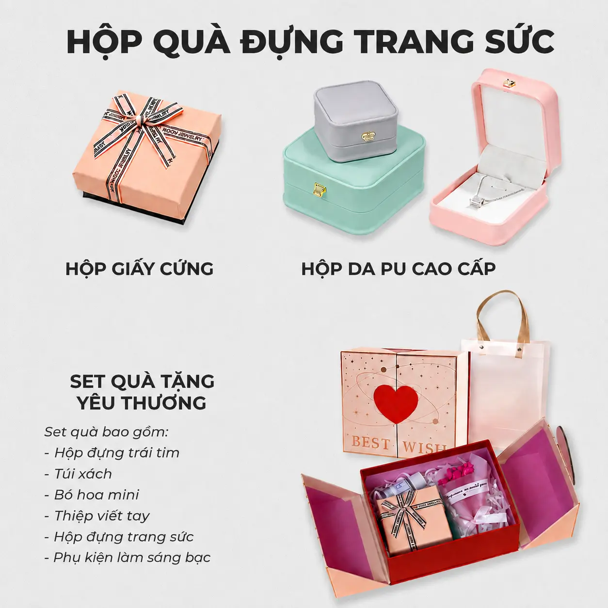 Hộp quà tặng đựng trang sức, đựng bảo quản nhẫn bạc, khuyên tai, vòng cổ, lắc tay, chân cao cấp [Bảo Ngọc Jewely]