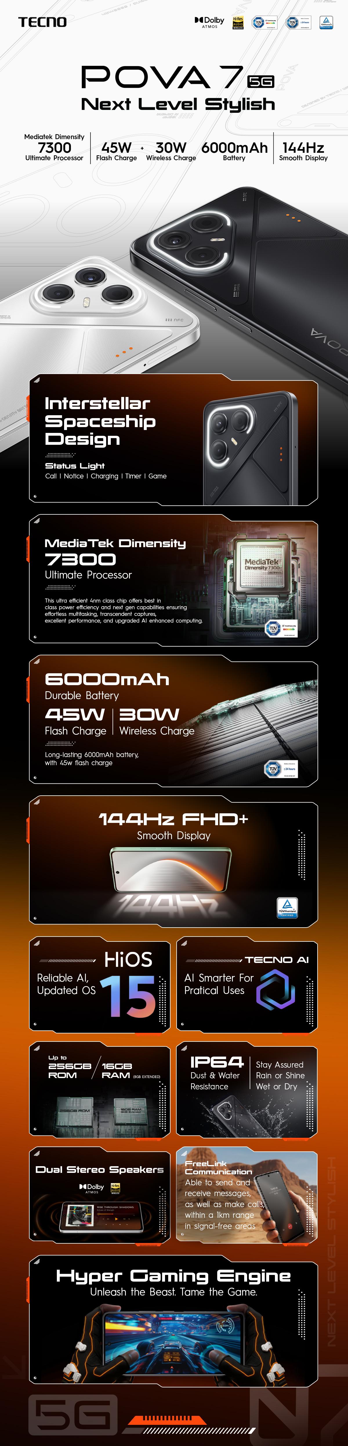 [Willie Salim] TECNO POVA 7 5G - 8+8GB*/128GB, 6000 mAh, Mediatek D7300 Ultimate, 144Hz Smooth Display , 50MP Primary Camera, Wireless Powerbank, Android 15 - HiOS 15 - POVA7 5G Kamera