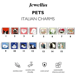 Jewellia - Italian Charms Bracelet (18 pcs) Pets/Hewan Collection | Titanium Steel Stainless Steel Anti karat | Y2K Bracelet | Gelang Custom | Couple Gift