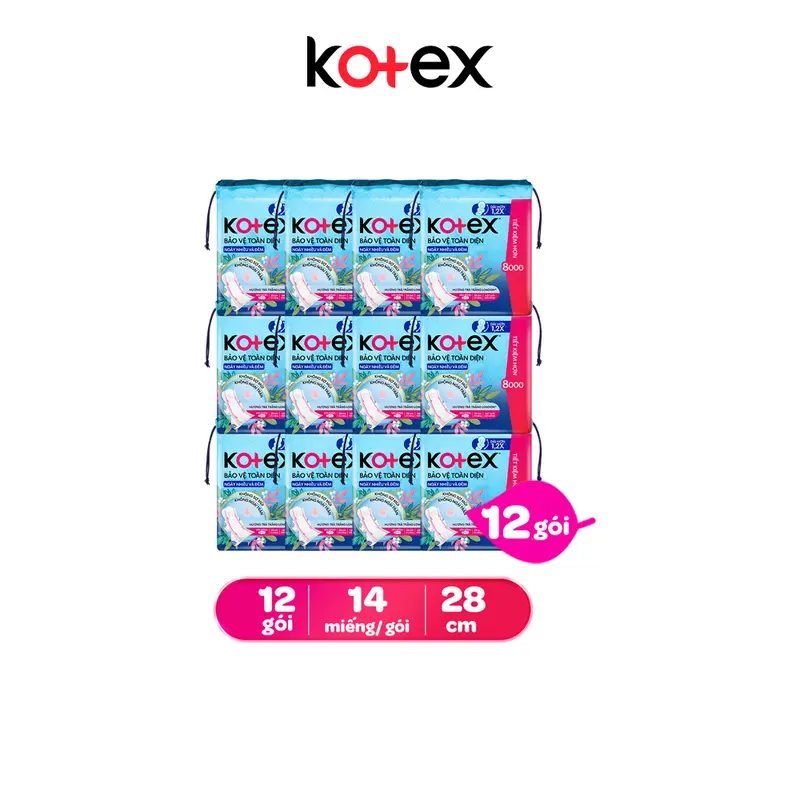 Lốc 4/Lốc 12 Gói băng vệ sinh Kotex Hỗ Trợ Bảo Vệ Ngày Nhiều và Đêm 28cm Siêu Mỏng Cánh 14 miếng/ gói [Bao Bì Thay Đổi Theo Từng Đợt Nhập Hàng] 2