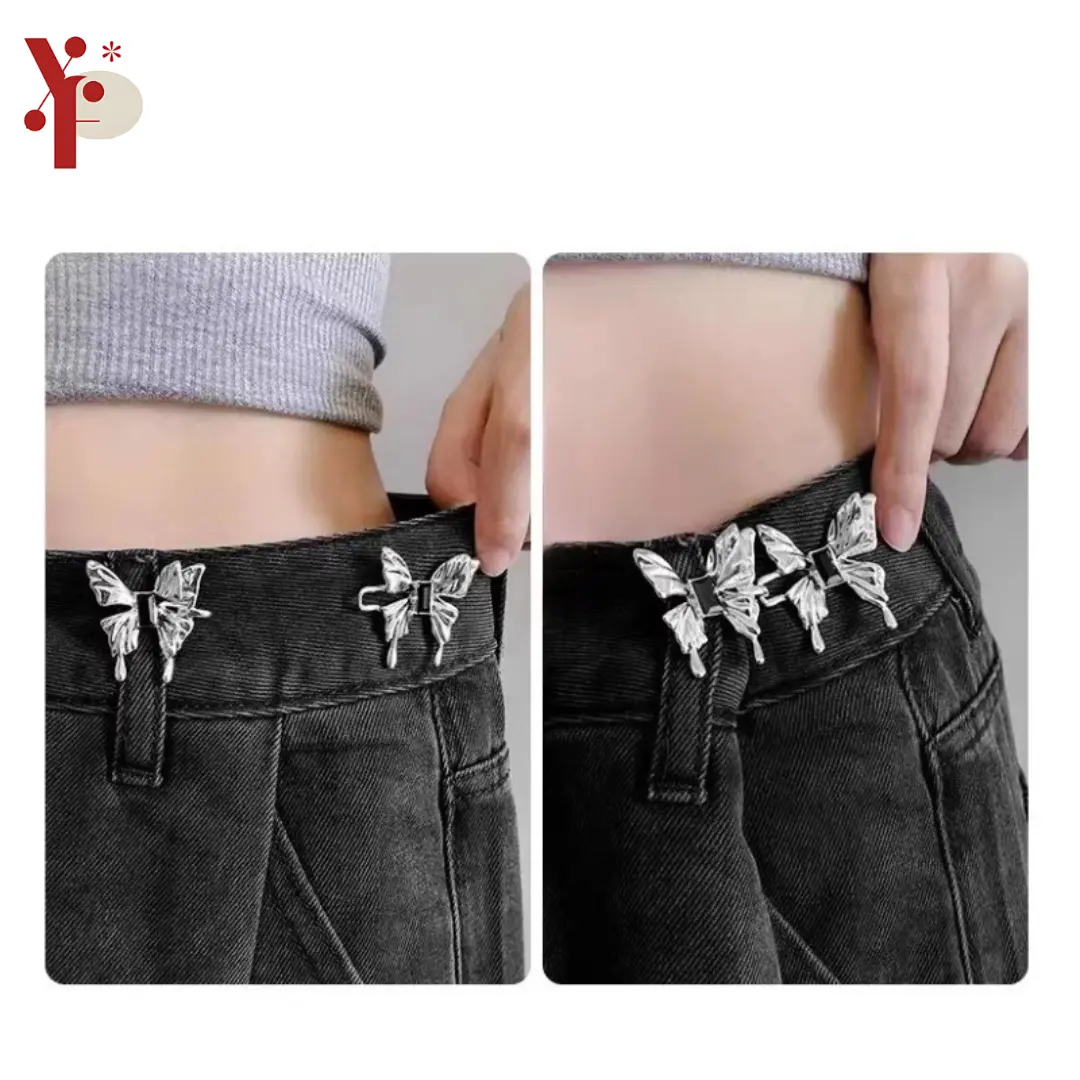 Yoona KCL611 Kancing Pengecil Celana Jeans Rok Bahan Metal Motif Kupu Kupu Lucu Gaya Fashion Wanita Korea