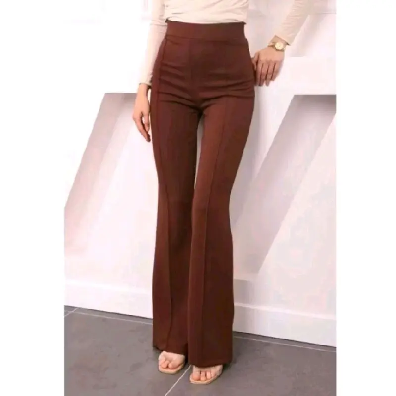FLARE FANTS CELANA CUTBRAY GARIS FLARE CELANA SCUBA LIST CELANA PANJANG HIGHWAIST celana flare Fit Karet Lembut Melar Tebal Wanita Kulot Pant Basic Kain Kantong 0