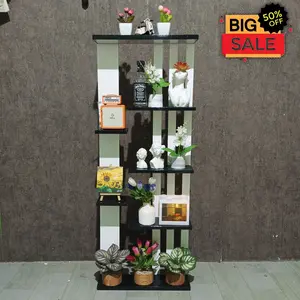 RAK KAYU HIASAN DEKORASI MINIMALIS SPESIAL TINGGI 1 METER HITAM PUTIH SERBAGUNA