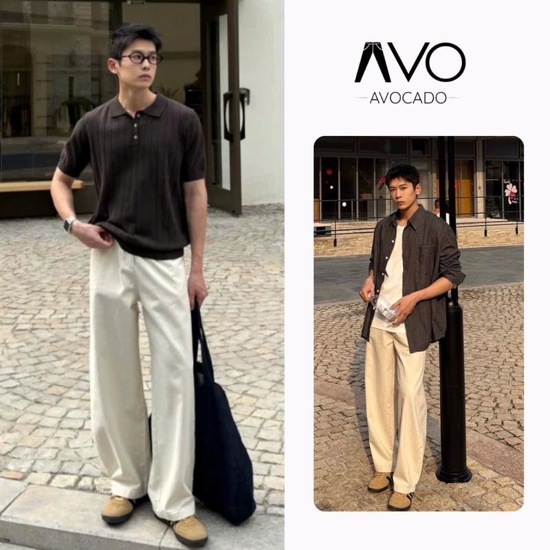 AVOCADO - Quần jean ống xuông nam cạp cao form ống suông rộng màu trắng be Avocado
