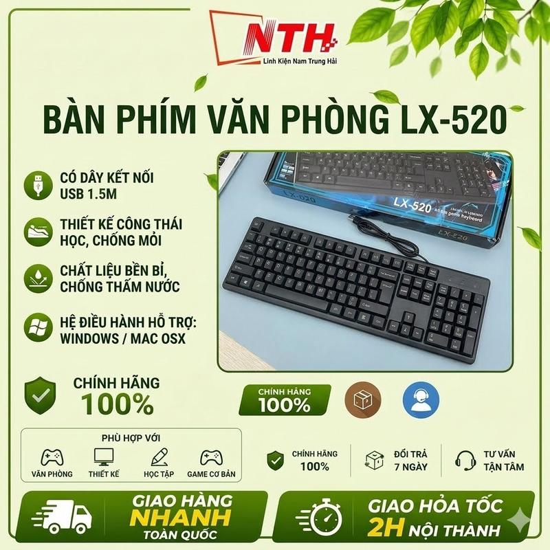 Bàn phím văn phòng gõ êm LX-520 / Jedel K29 104 phím, cổng usb 2.0
