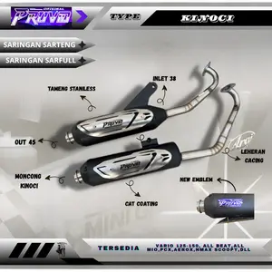 Provid Knalpot Original Power Exhaust Type MONCONG _KINOCI_ V-01 Tameng Ful Stainless Inlet 38 Out 45 untuk Vario Beat Mio N Max Aerox PCX dll Motor Motorcycle