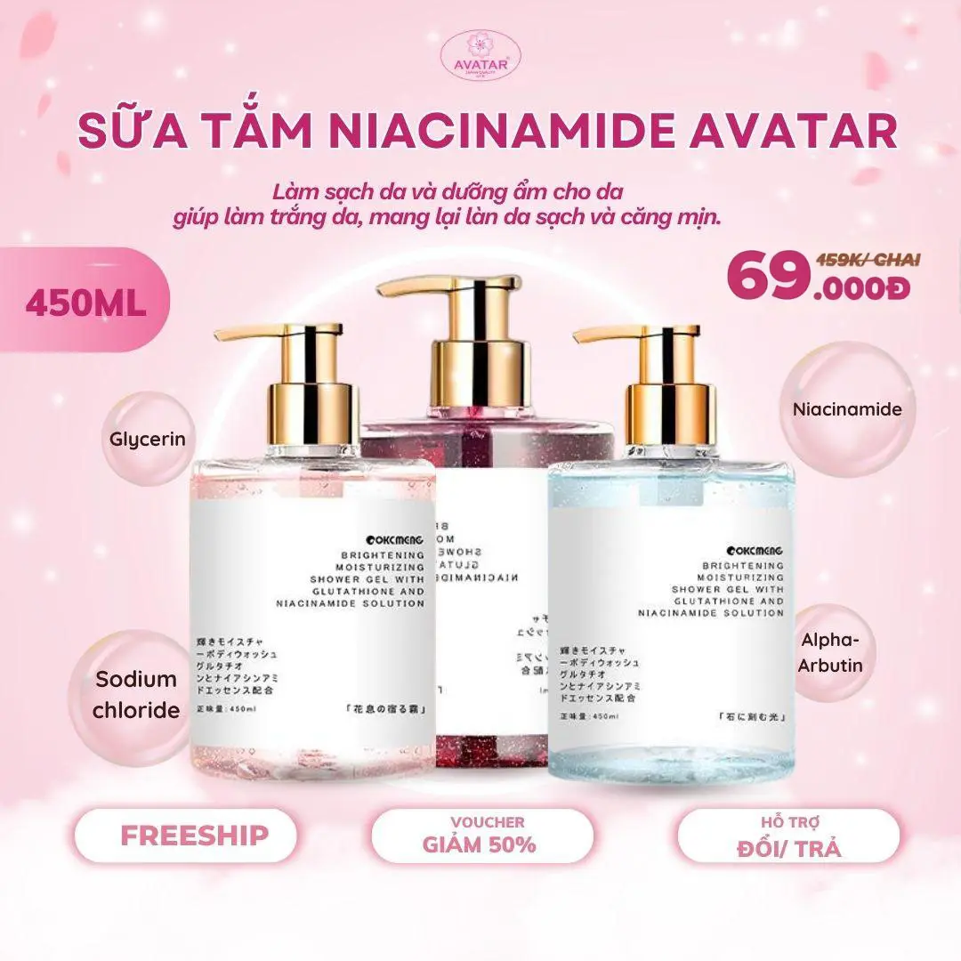 [phát trực tiếp] sữa tắm nước hoa niacinamide nuôi dưỡng làn da toàn thân – làm sạch sâu, giảm thâm sạm, dưỡng ẩm mềm mịn, hương thơm dịu nhẹ – phù hợp với mọi loại da chai 450ml