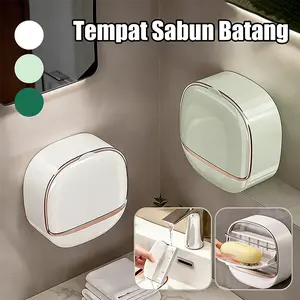 Tempat Sabun Batang  Tempel Dinding Kamar Mandi Dengan Pengering Buka Tutup Anti Debu