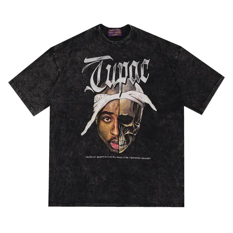 Kaos Oversize Hiphop Rapper 2PAC Washed 0