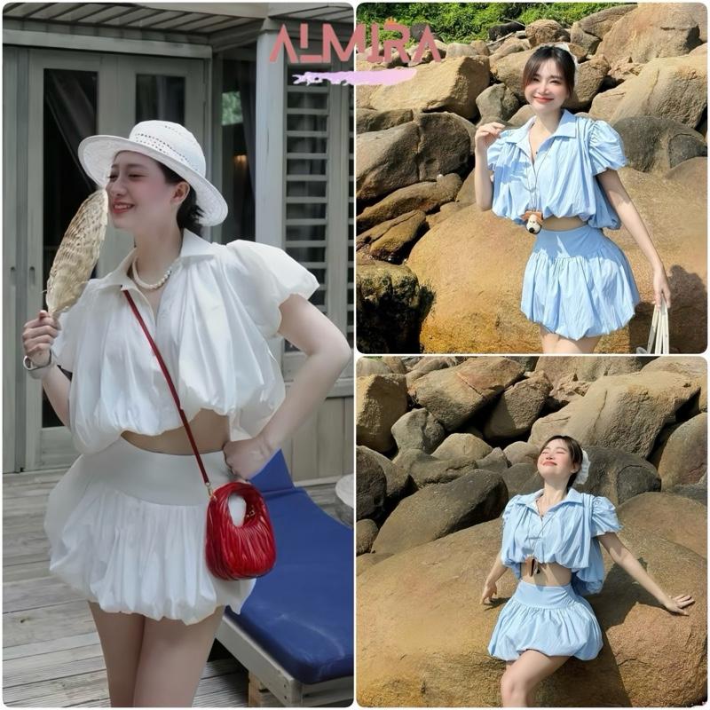 Sét Váy Nữ Bí Toàn Thân Gồm Áo Bí Phồng + Chân Váy Bí Phồng