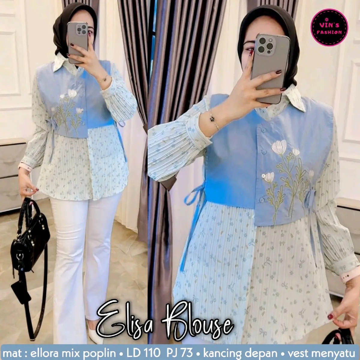 Kemeja Korean Style Motif Trend Pita | Premium Kemeja Wanita Kekinian | Kemeja Putih Kekinian Atasan Panjang Wanita