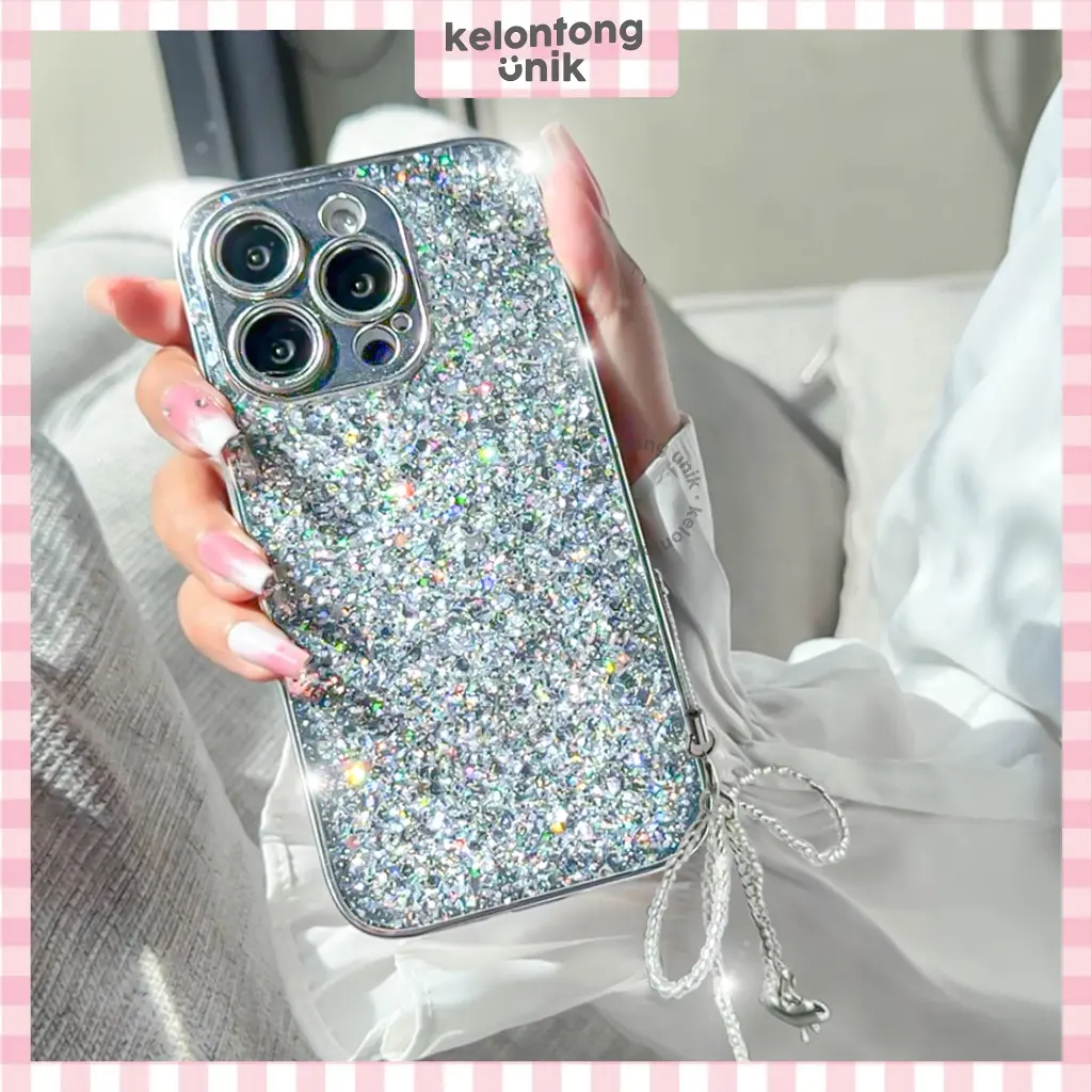 WH - NEW Glitter Glamorous Case with Charm - Hardcase/ Casing HP for iPhone 11 12 13 14 15 PRO PROMAX