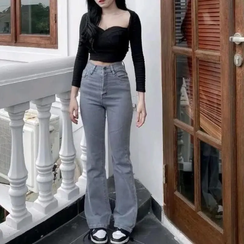 HW Cutbray Jeans Wanita - Celana Cutbray Strecht Kekinian - Cutbray Flared- Streetch Premium Quality Hitam Melar Panjang Stretch