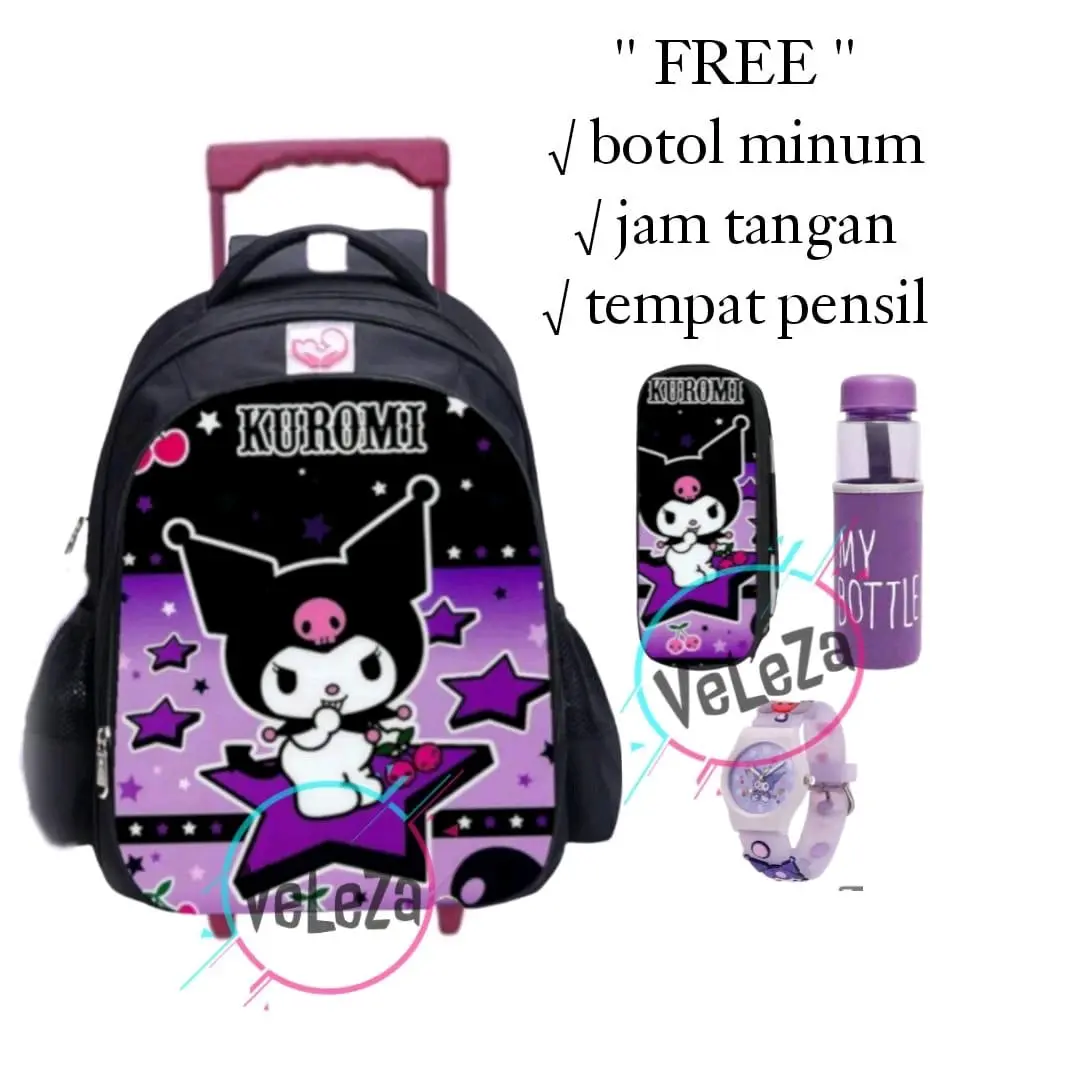 Tas Troli Anak kuromi tas sanrio anak Tk paud sd tas back pack berhadiah my botole jam tempat pensil
