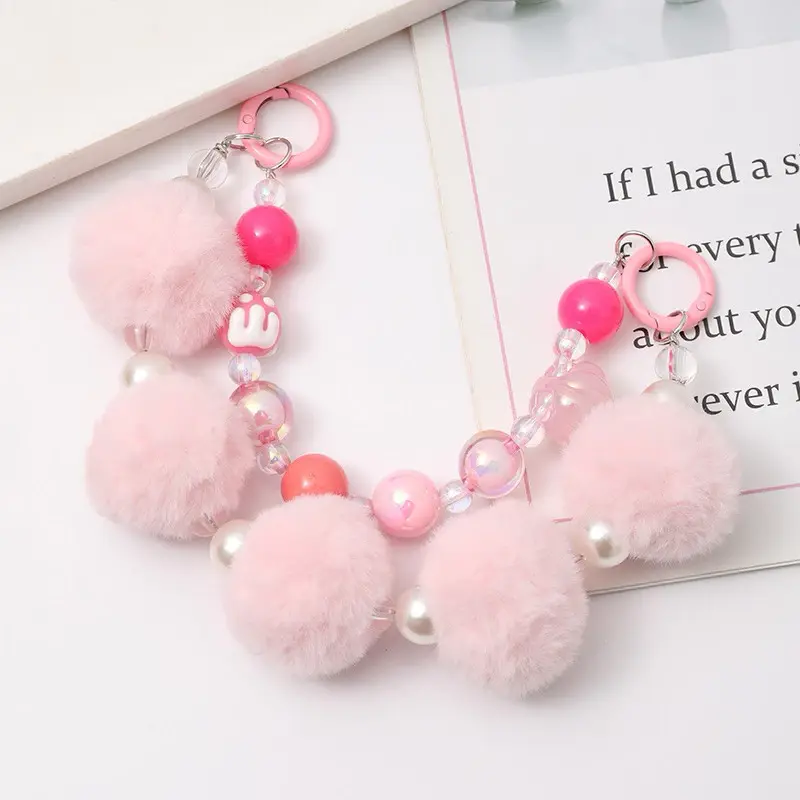 JJ08 Gantungan HP Pompom Ball Strap Phone Bag Charm Gantungan Manik Kunci dan Tas Wanita 3