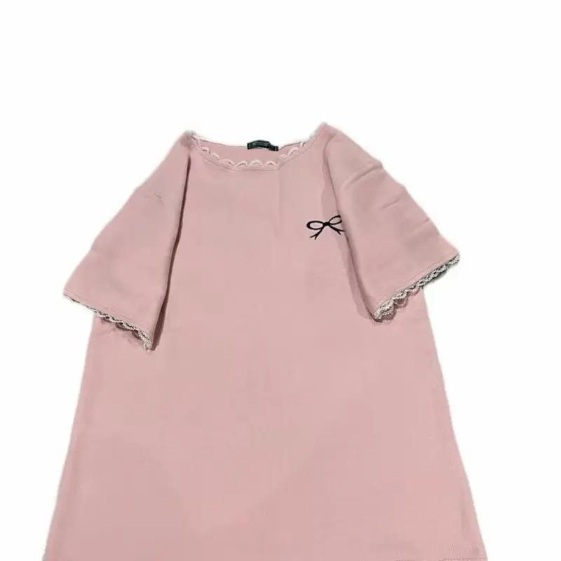 Mở Bán áo thun kiểu dáng fom ôm babytee cổ tay phối ren nơ thêu trước ngực cực điểm nhất hót trend 3