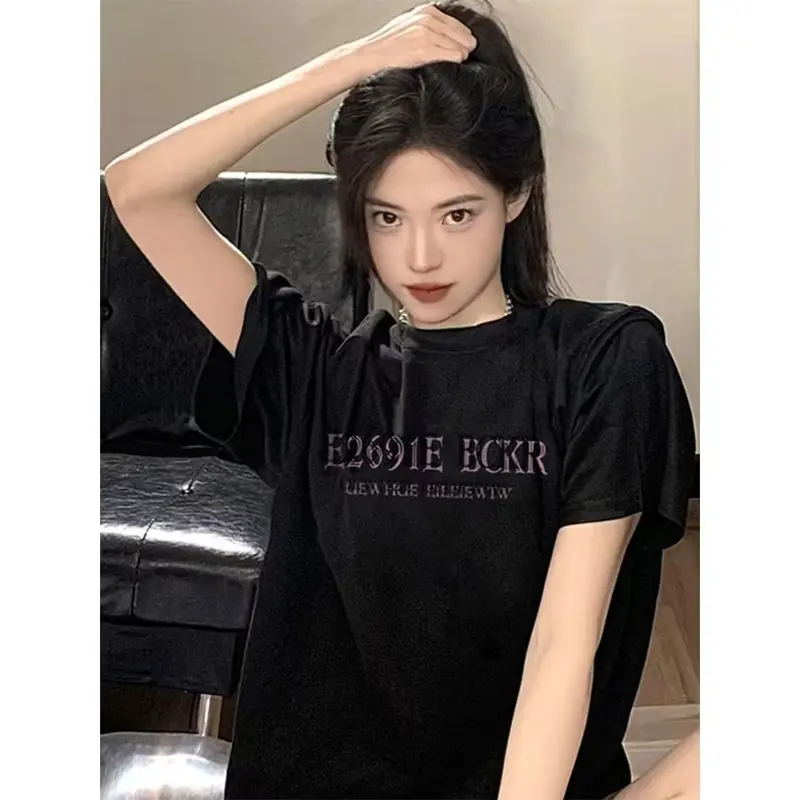 kaos oversize wanita Kaos bermotif kupu-kupu kaos baju kaos oversize baju korean style wanita ootd kaos oversize Atasan Oblong Kaos Lengan Panjang Hitam Dewasa Cewek Katun Santai Polos Distro T-Shirt 3
