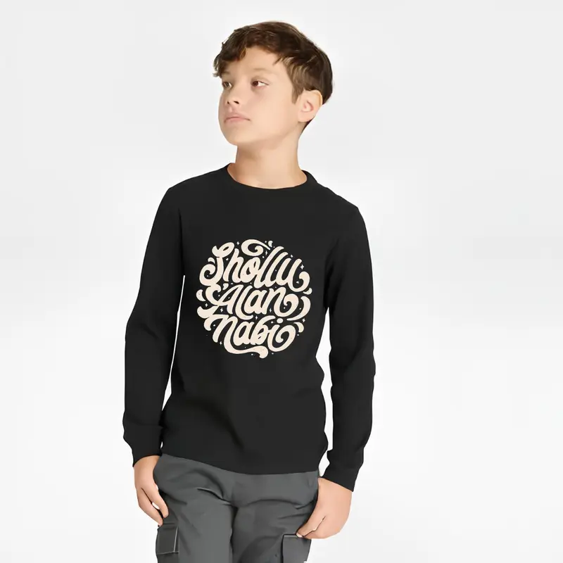 Kaos Anak Santri Lengan panjang Motif Sablon Nyaman Katun Muslim Usia 1-15 Tahun Keren 6