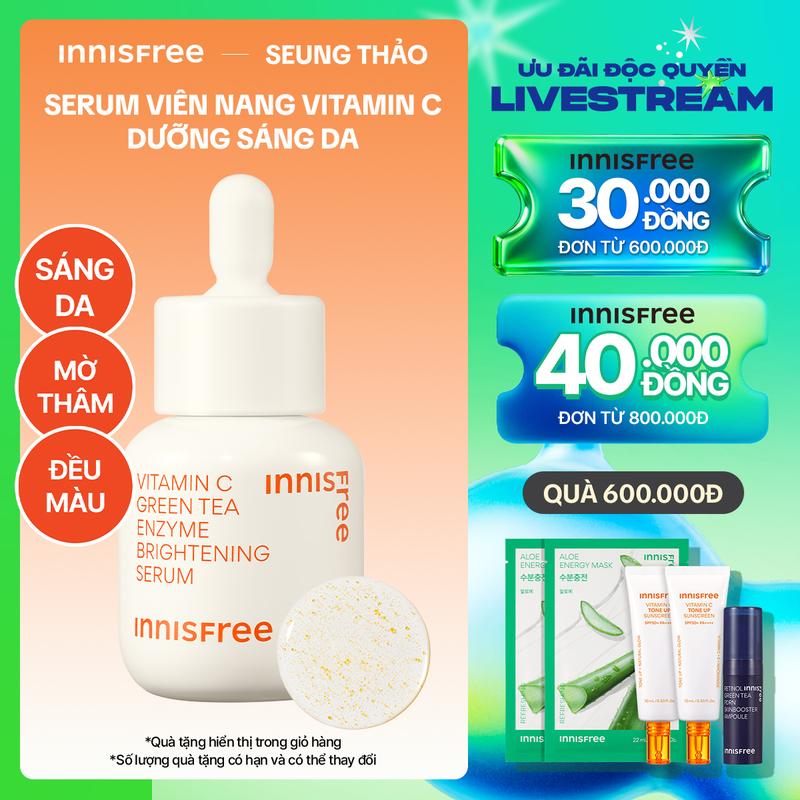   INNISFREE x SEUNG THẢO  Serum Vitamin C sáng da mờ thâm mụn INNISFREE Green Tea Enzyme Brightening Serum 30mL 