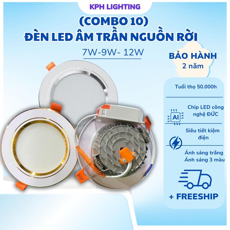 (NGUỒN RỜI) Combo 10 Đèn Led Âm Trần Downlight ( NGUỒN RỜI )| Đèn LED DOB Đế Đúc | 7W -9W- Phi 90 | Ánh Sáng 3 Màu | Đèn ốp trần | Đèn mắt trâu| Bảo Hành 2 Năm