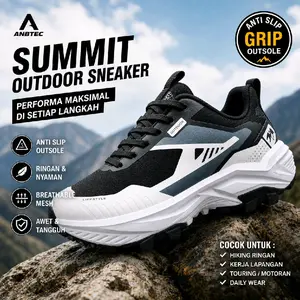 ANBTEC SUMMIT Sepatu Pria Outdoor Hiking Anti Slip Ringan Nyaman Black Grey White